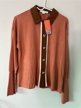 Bunulu Rust & Brown V-Neck Button-Front Sweater